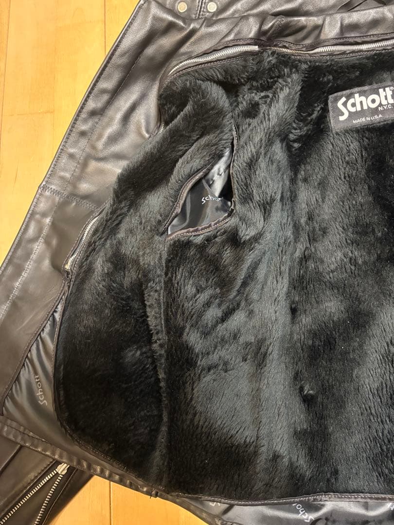 極美品 ボアライナー付 schott ショット 641 立襟黒革ライダース 42
