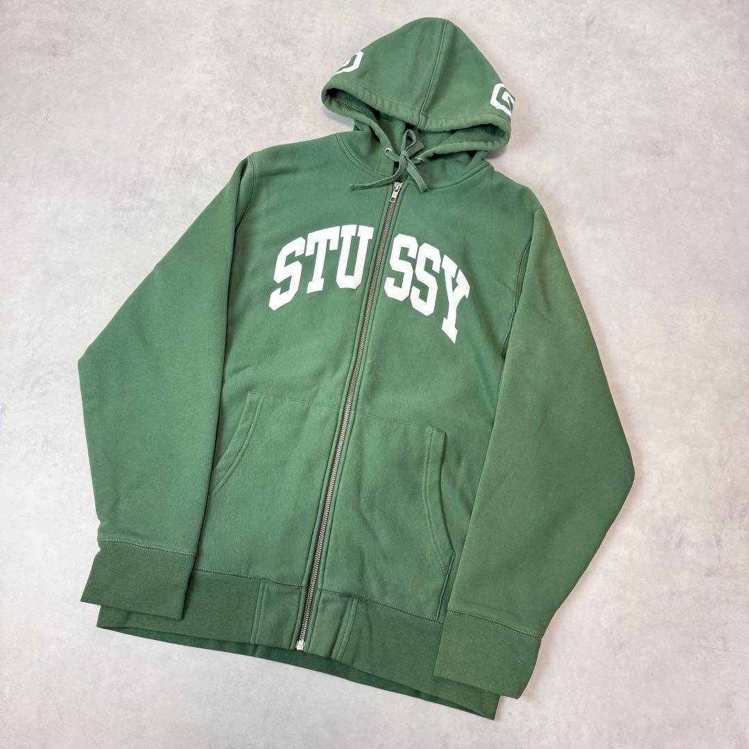 y2k STUSSY アーチロゴ ジップパーカー サンフェード グリーン L