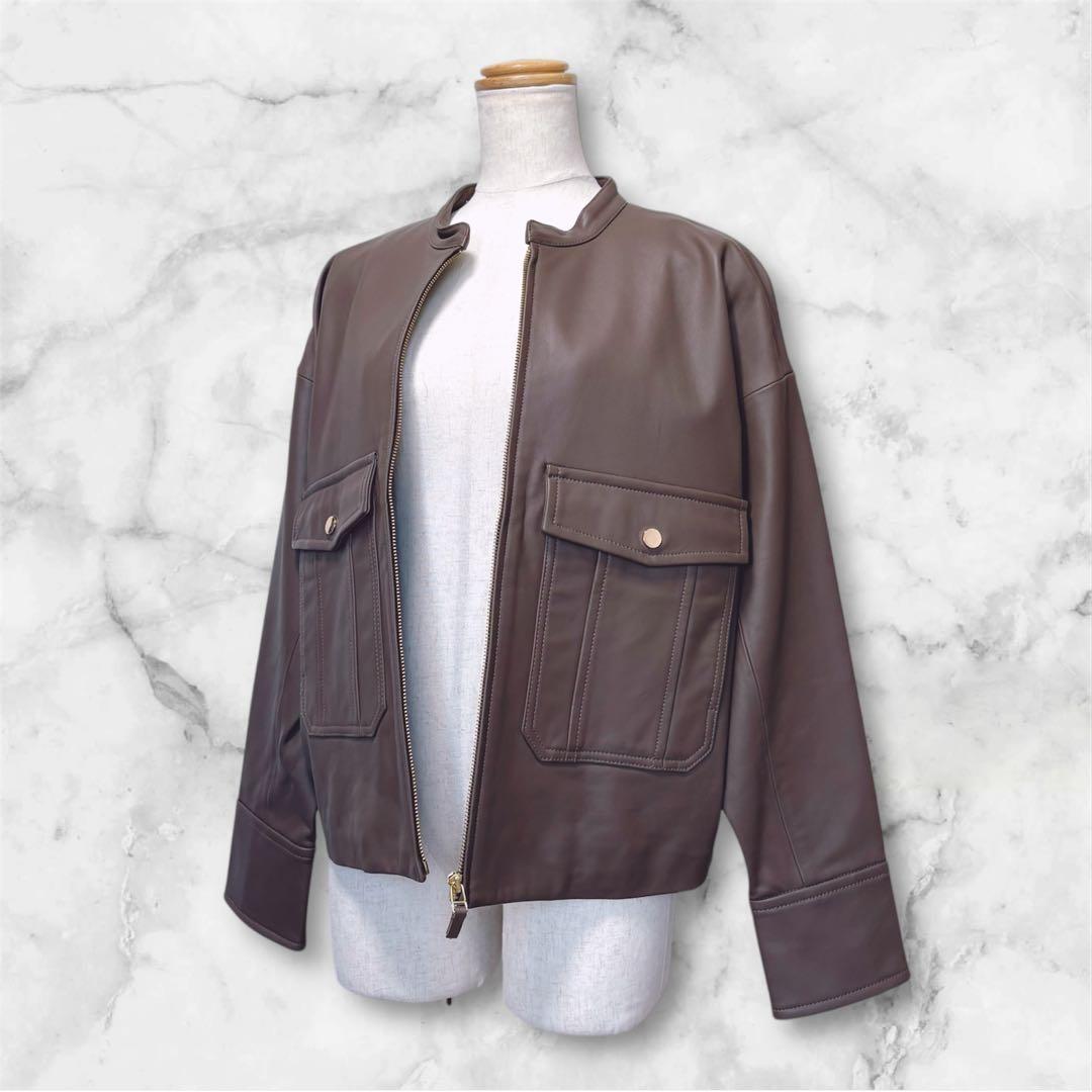 美品　EUCLAID　エウクレイド　ラムレザー　スタンドカラージャケット　羊革