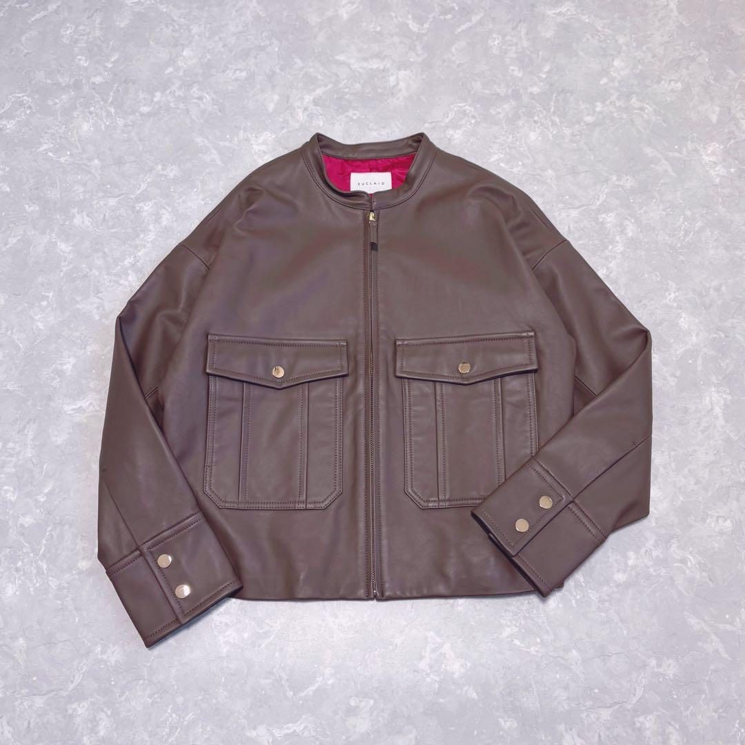 美品　EUCLAID　エウクレイド　ラムレザー　スタンドカラージャケット　羊革