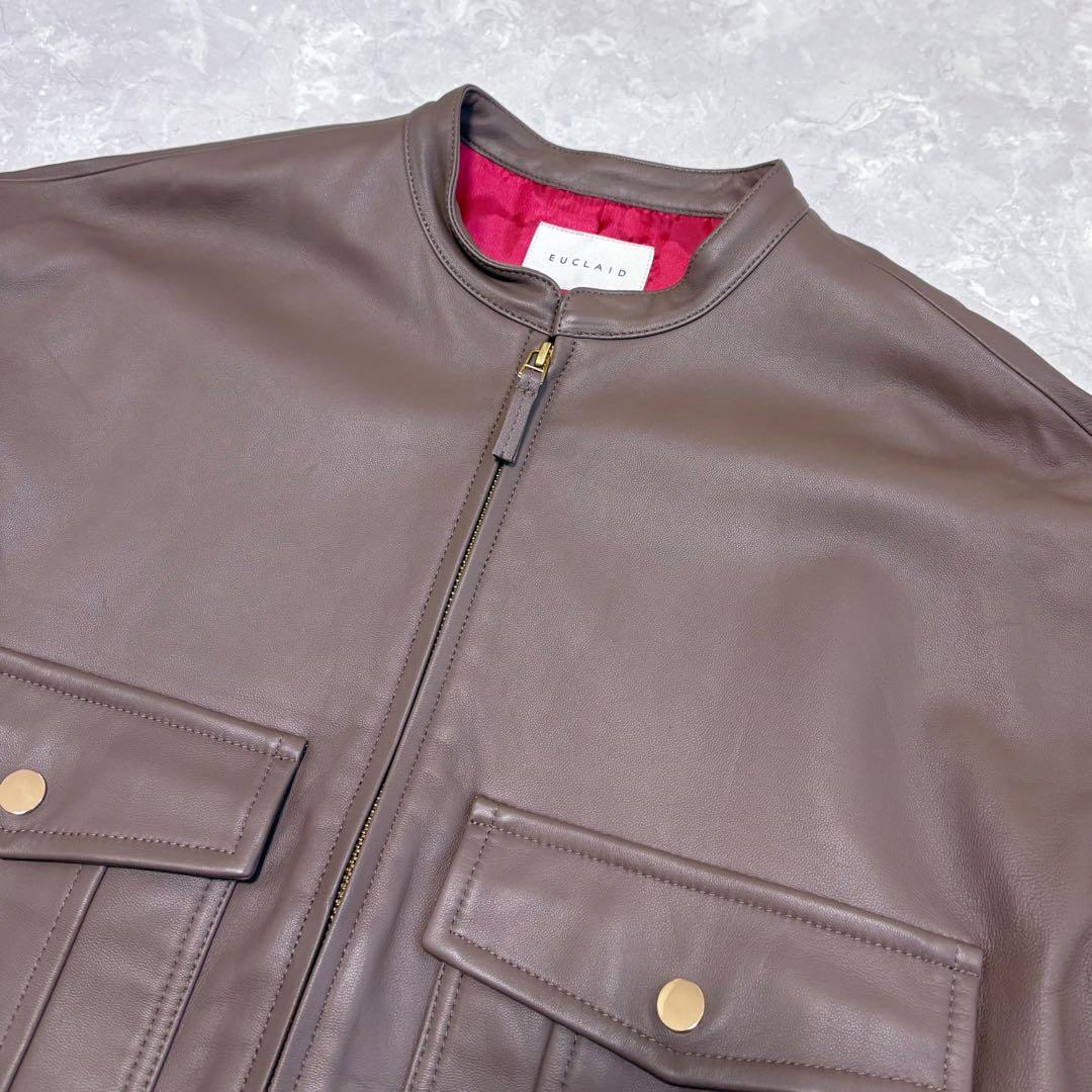 美品　EUCLAID　エウクレイド　ラムレザー　スタンドカラージャケット　羊革