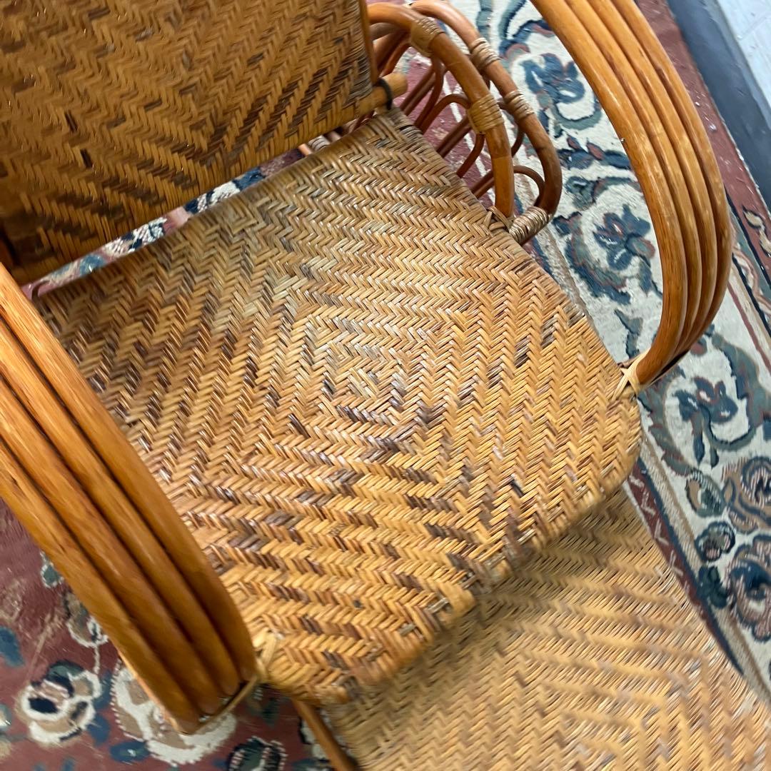 ビンテージ ラタンリクライニングチェア オットマン付き 籐家具 1人掛けソファー