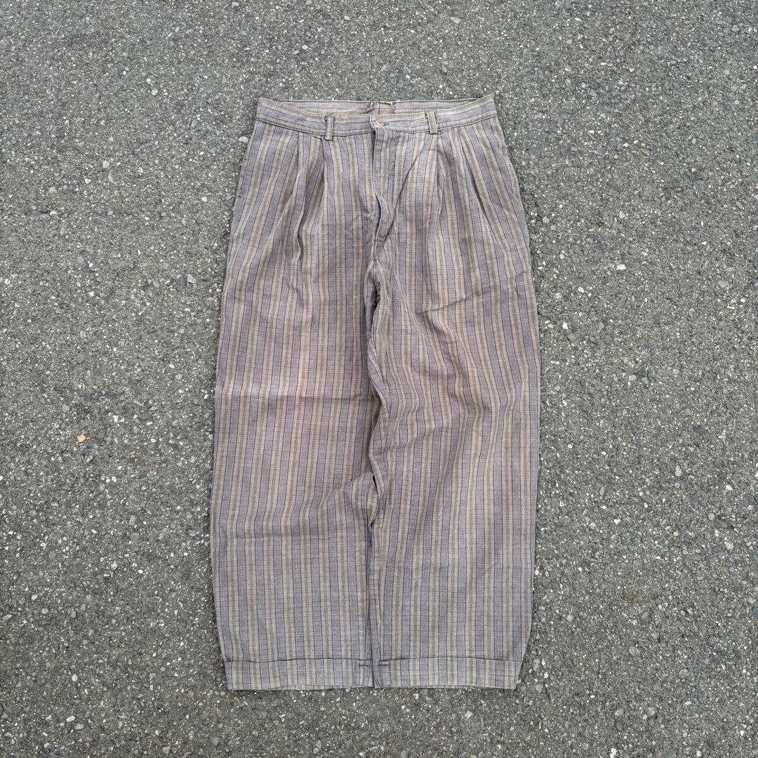 80s oldgap アメ製 42タロン チェック ワイド 2タック パンツ