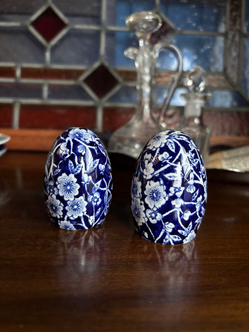 レア Burleigh バーレイ Blue Calico キャリコ 塩胡椒入れ