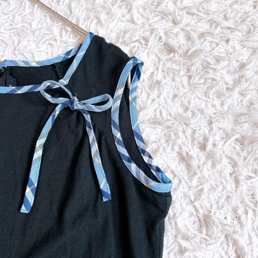 美品⁂バーバリーロンドン⁂ ロングワンピース　切替　ノバチェック　リボン　160