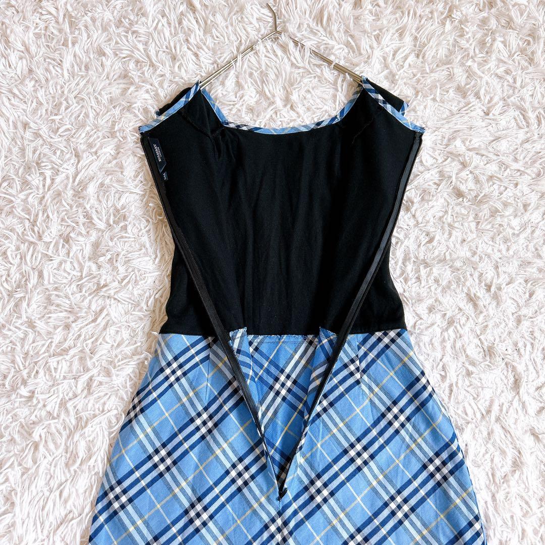 美品⁂バーバリーロンドン⁂ ロングワンピース　切替　ノバチェック　リボン　160
