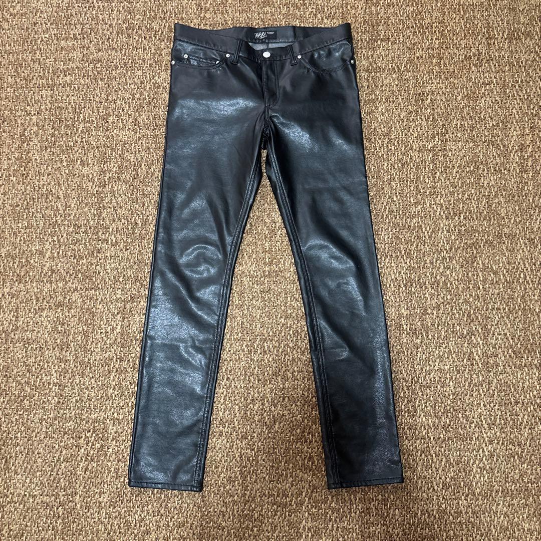 666 Original Clothing ブラック レザー パンツ 32