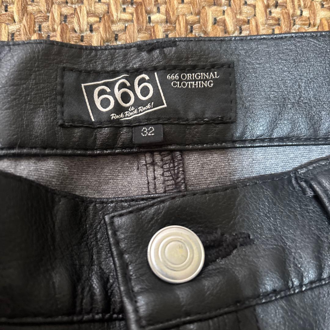 666 Original Clothing ブラック レザー パンツ 32