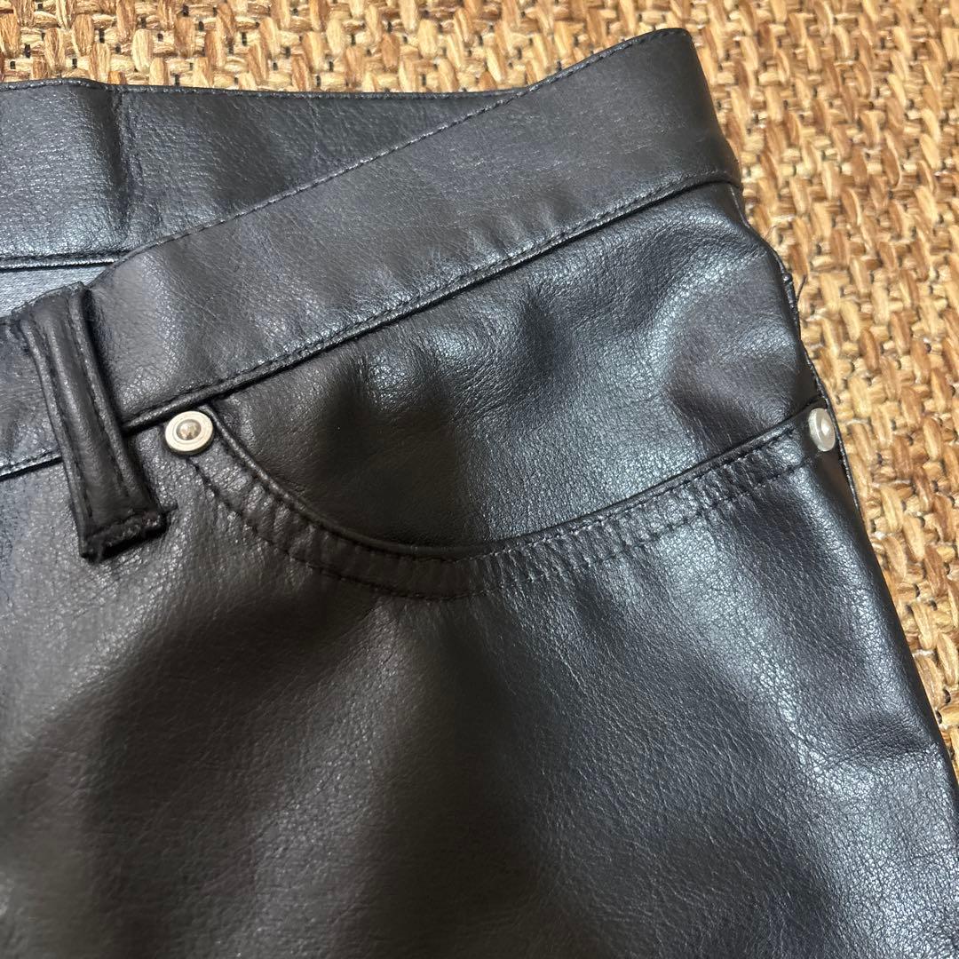 666 Original Clothing ブラック レザー パンツ 32