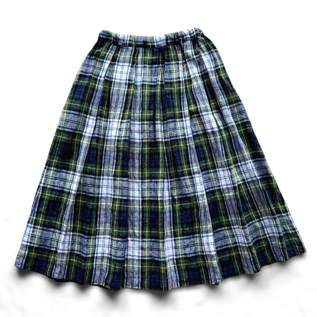 【美品】O'NEIL OF DUBLIN/リネン/ミモレ丈/タータンチェック