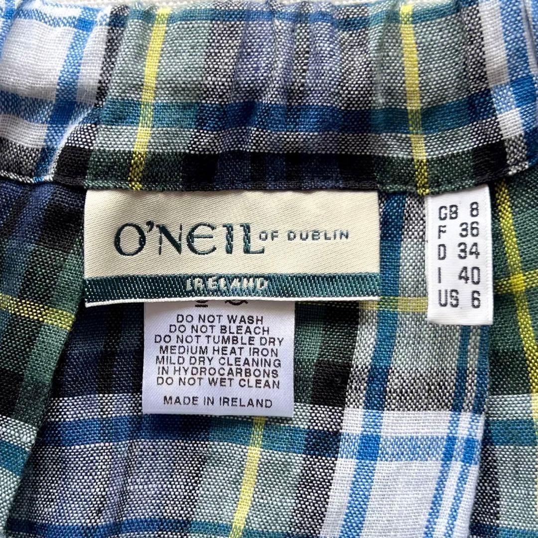 【美品】O'NEIL OF DUBLIN/リネン/ミモレ丈/タータンチェック