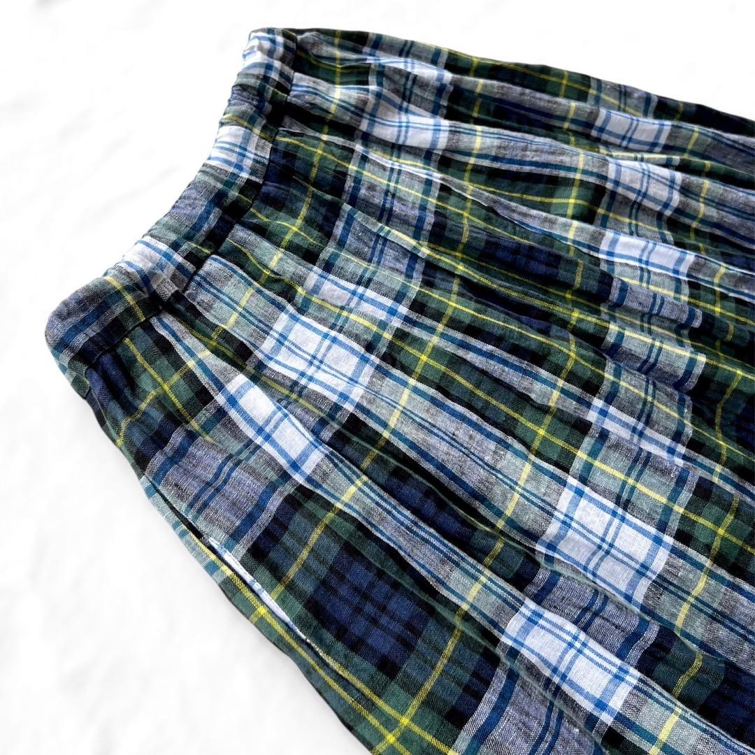 【美品】O'NEIL OF DUBLIN/リネン/ミモレ丈/タータンチェック