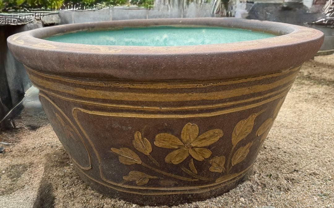 特大メダカ鉢　睡蓮鉢　洋風　インテリア　希少 陶磁器　焼き物　ピータン　皮蛋　甕