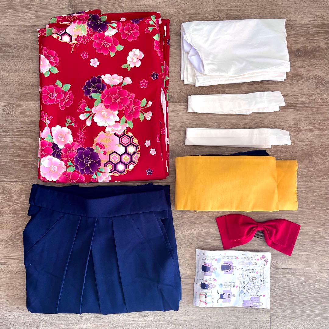 アリサナ 袴 セット 小学校 卒業式 赤 ネイビー 160 髪飾り付き 美品
