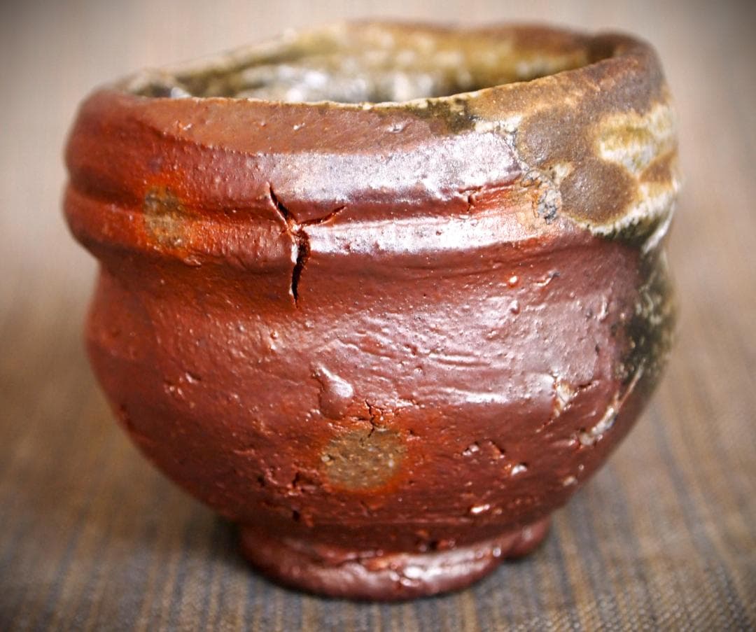 希少作★小出尚永【師：原田拾六】★備前ぐいのみ★共箱・布