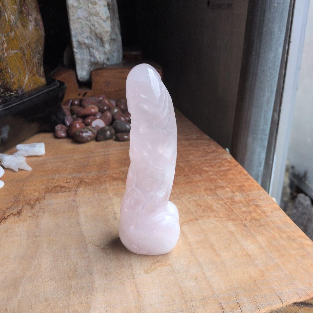 ローズクォーツ　男根　虹入り　406 鑑賞石　石　珍石　紅水晶