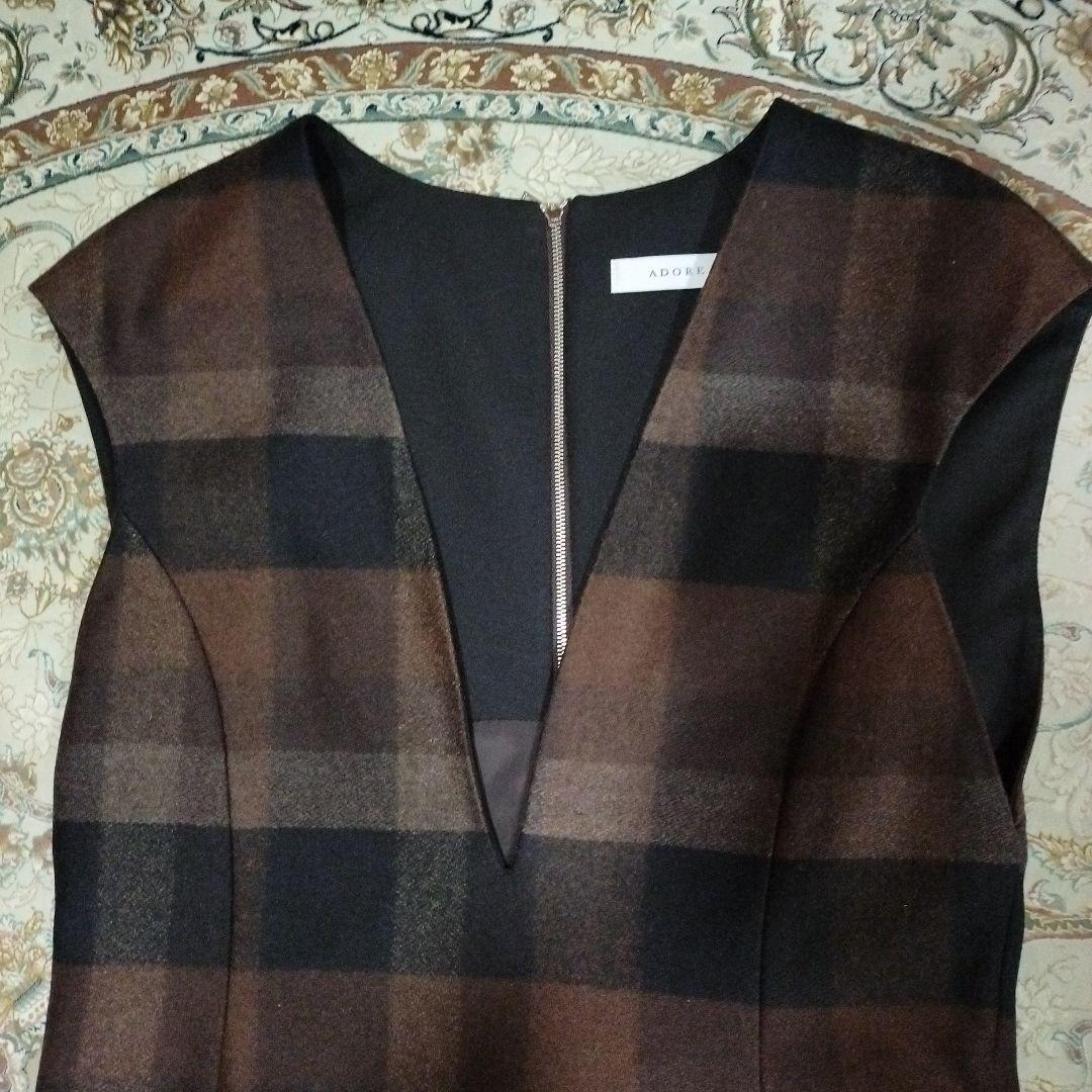 ADONIS チェック柄 Vネック マキシ丈ジャンパースカート38