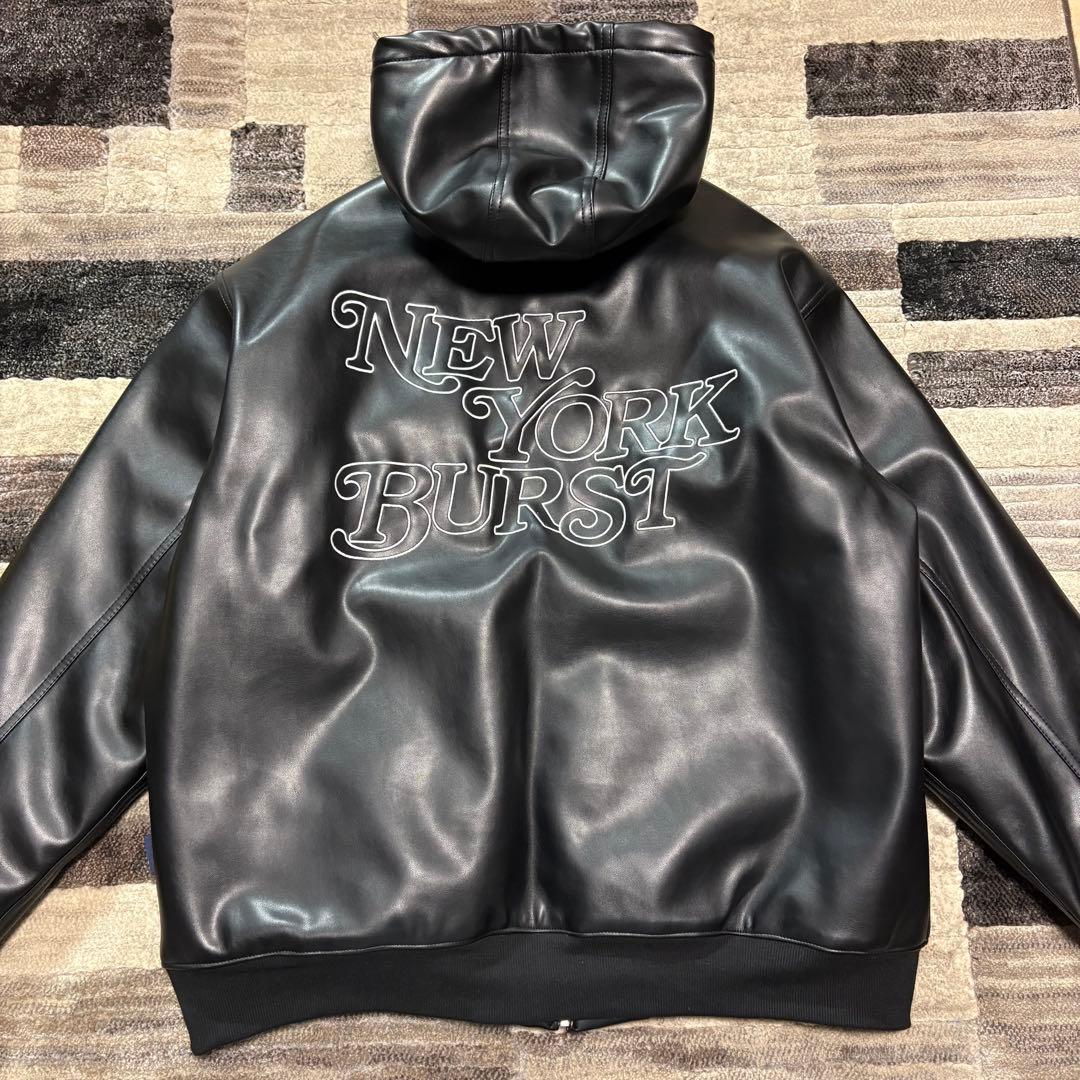 美品 ニューヨークバースト ブラック レザージャケット ライダーズ フード