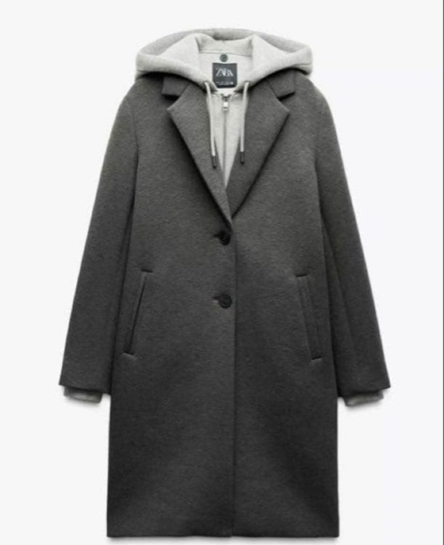 美品⭐︎ZARA デタッチャブルフードコート ロング チェスター コントラストXL