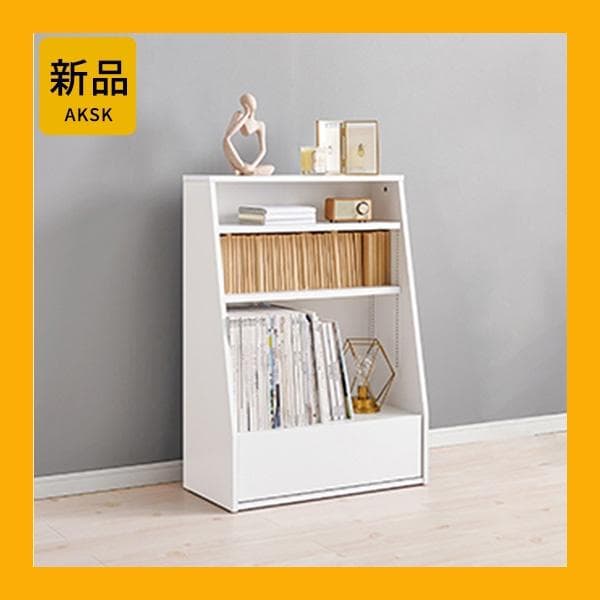 【幅60㎝】本棚 大容量 薄型 スリム 引き出し 書棚 ロータイプ【ホワイト】