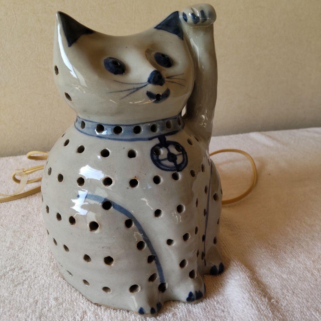 昭和レトロ　陶器の猫のランプ 　猫の照明