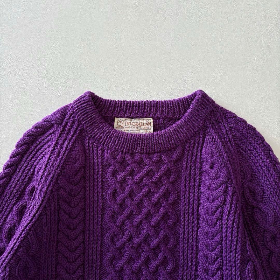 ■美品【茶タグ】INVERALLANケーブルニットセーターパープルレディースM
