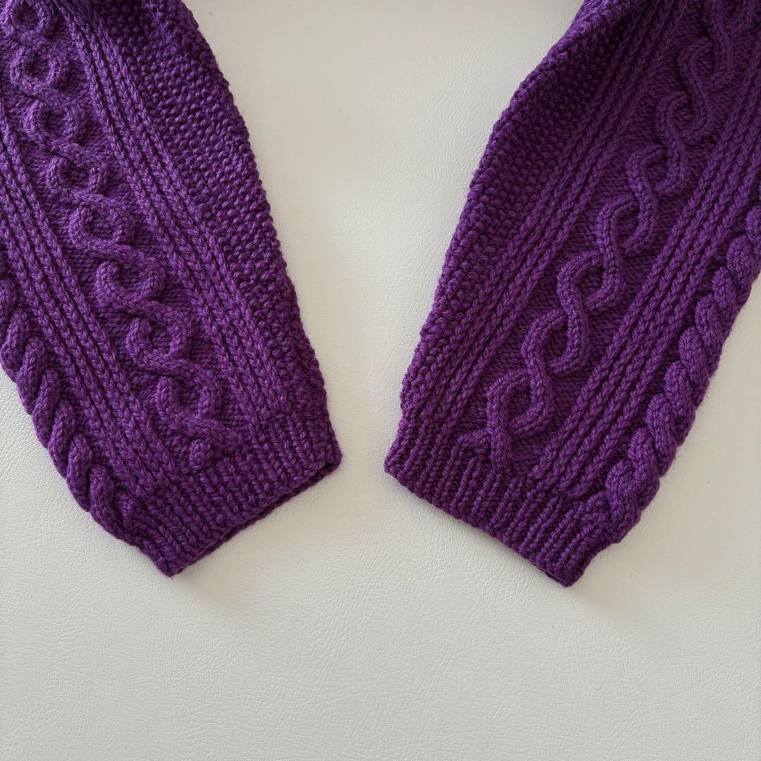 ■美品【茶タグ】INVERALLANケーブルニットセーターパープルレディースM