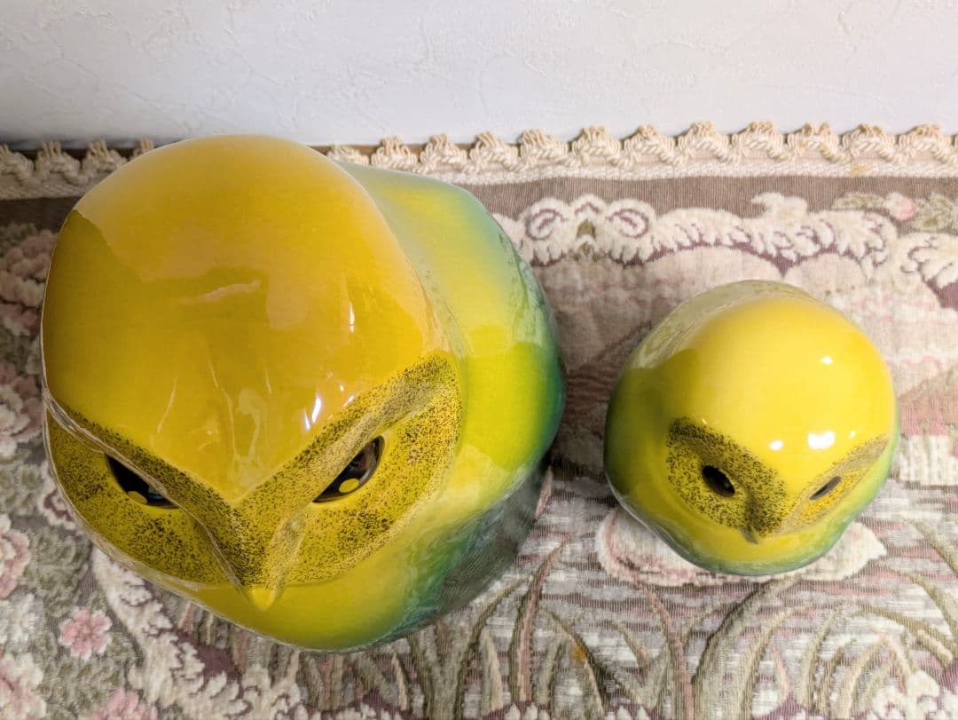 九谷五三郎 親子ふくろう 陶器 木立 鳥 置物 縁起物 インテリア 2個セット