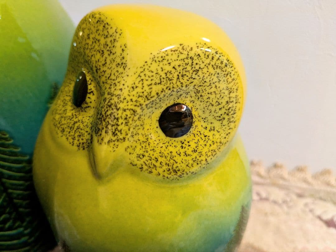 九谷五三郎 親子ふくろう 陶器 木立 鳥 置物 縁起物 インテリア 2個セット