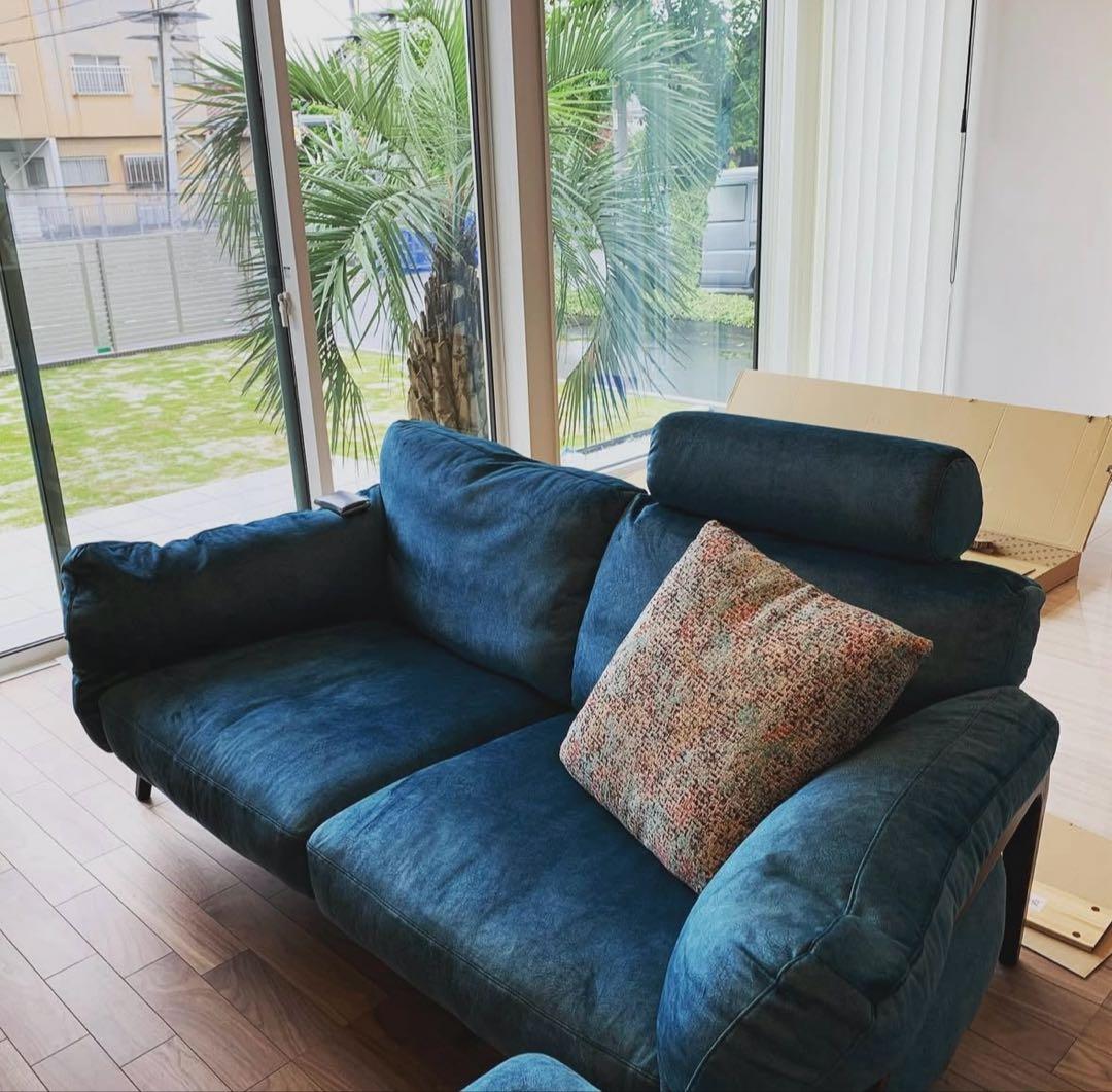 富士FURNITURE nagi 3pブルーファブリックソファ