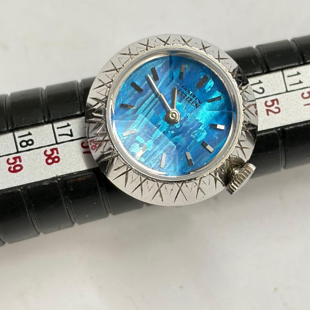 稼働 ヴィンテージ シチズン 青文字盤 カットガラス 手巻き リングウォッチ