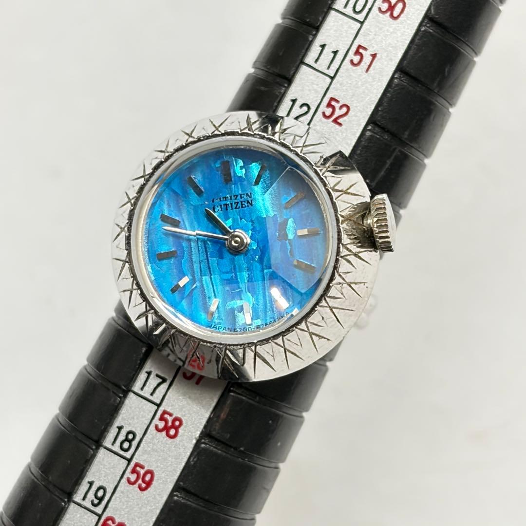 稼働 ヴィンテージ シチズン 青文字盤 カットガラス 手巻き リングウォッチ
