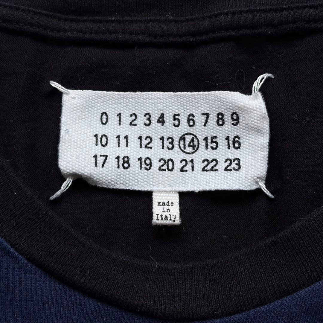 【美品】マルタンマルジェラ ロンT 4つタグ 切替 ドッキング ブルー系 44