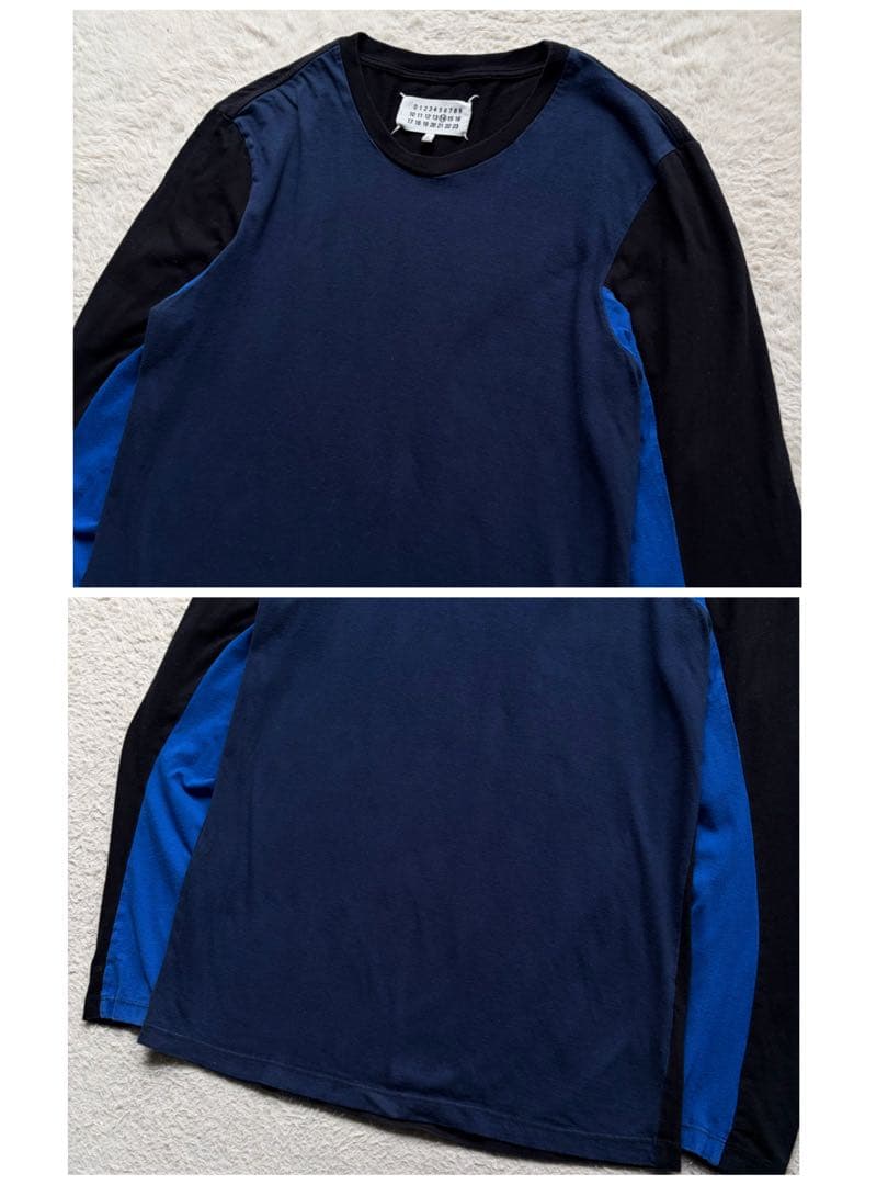 【美品】マルタンマルジェラ ロンT 4つタグ 切替 ドッキング ブルー系 44