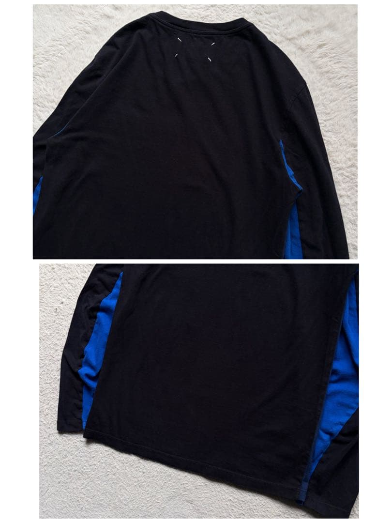 【美品】マルタンマルジェラ ロンT 4つタグ 切替 ドッキング ブルー系 44