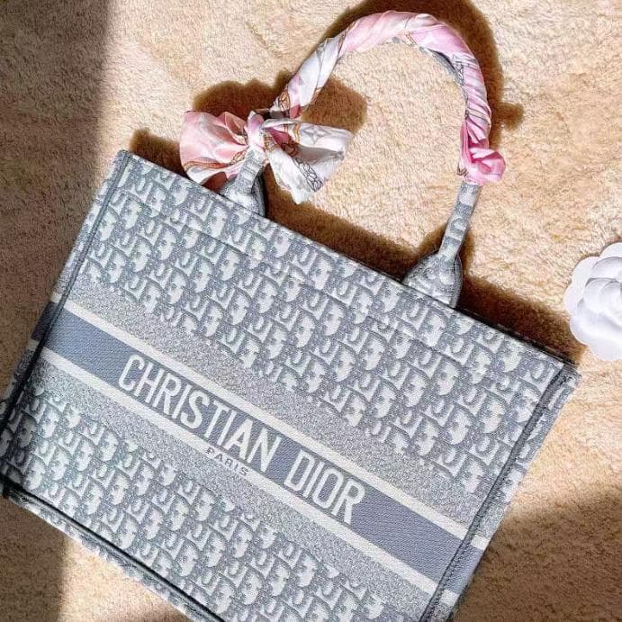 Tote 36cm 刺繡 エコバッグ グレー・ピンク M1296ZRIW