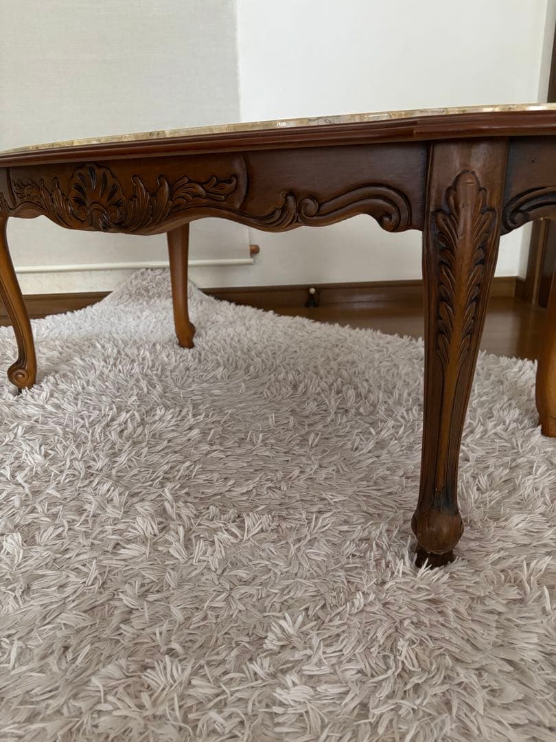 【ココりん　イタリア製 】アンティーク 大理石天板 猫脚 木製ローテーブル