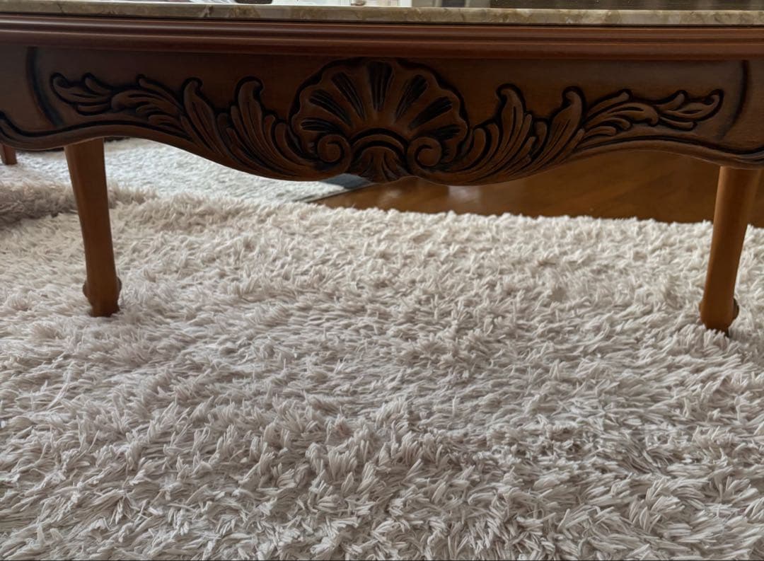 【ココりん　イタリア製 】アンティーク 大理石天板 猫脚 木製ローテーブル