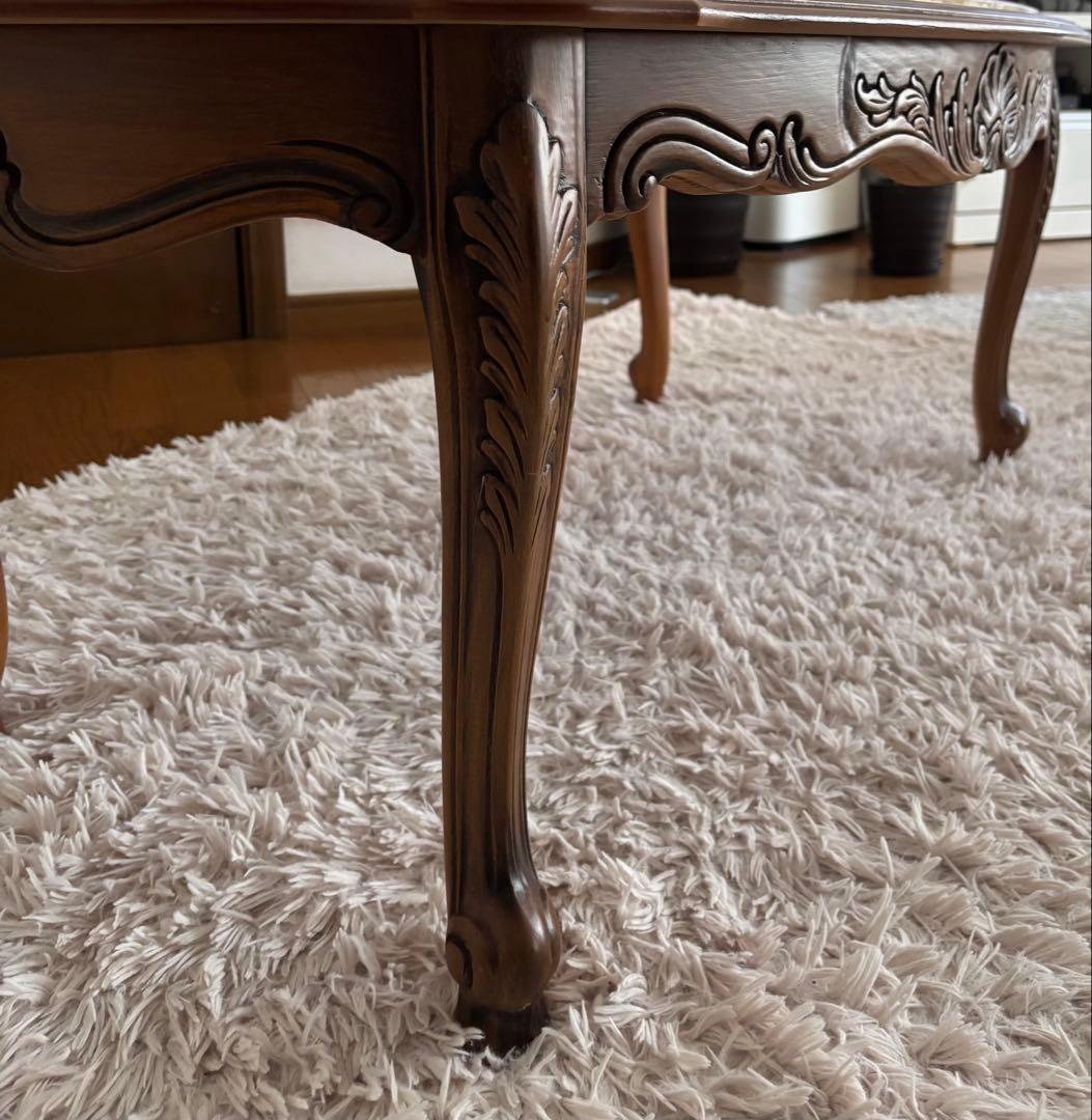 【ココりん　イタリア製 】アンティーク 大理石天板 猫脚 木製ローテーブル