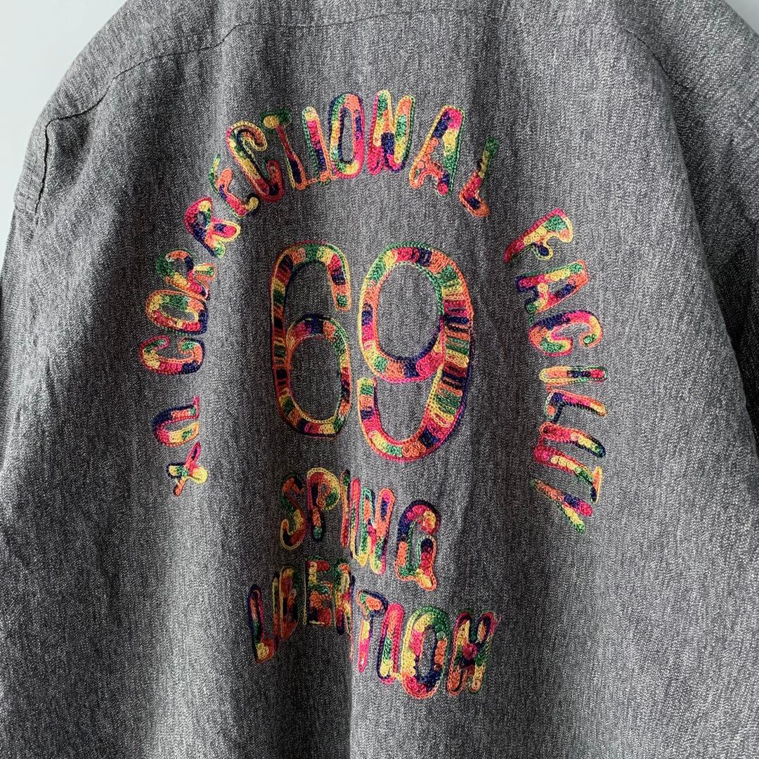 BIG SMITH ヴィンテージ 黒シャンブレーシャツ ビッグスミス 背中刺繍