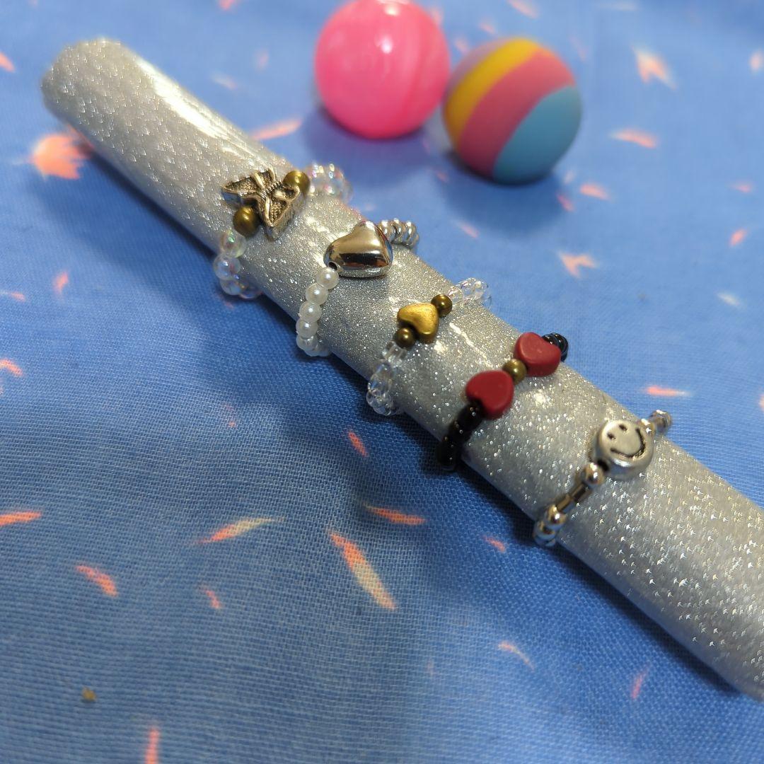 画面画面ハンドメイド にこちゃんスマイリーリング他指輪5点セット BB-51