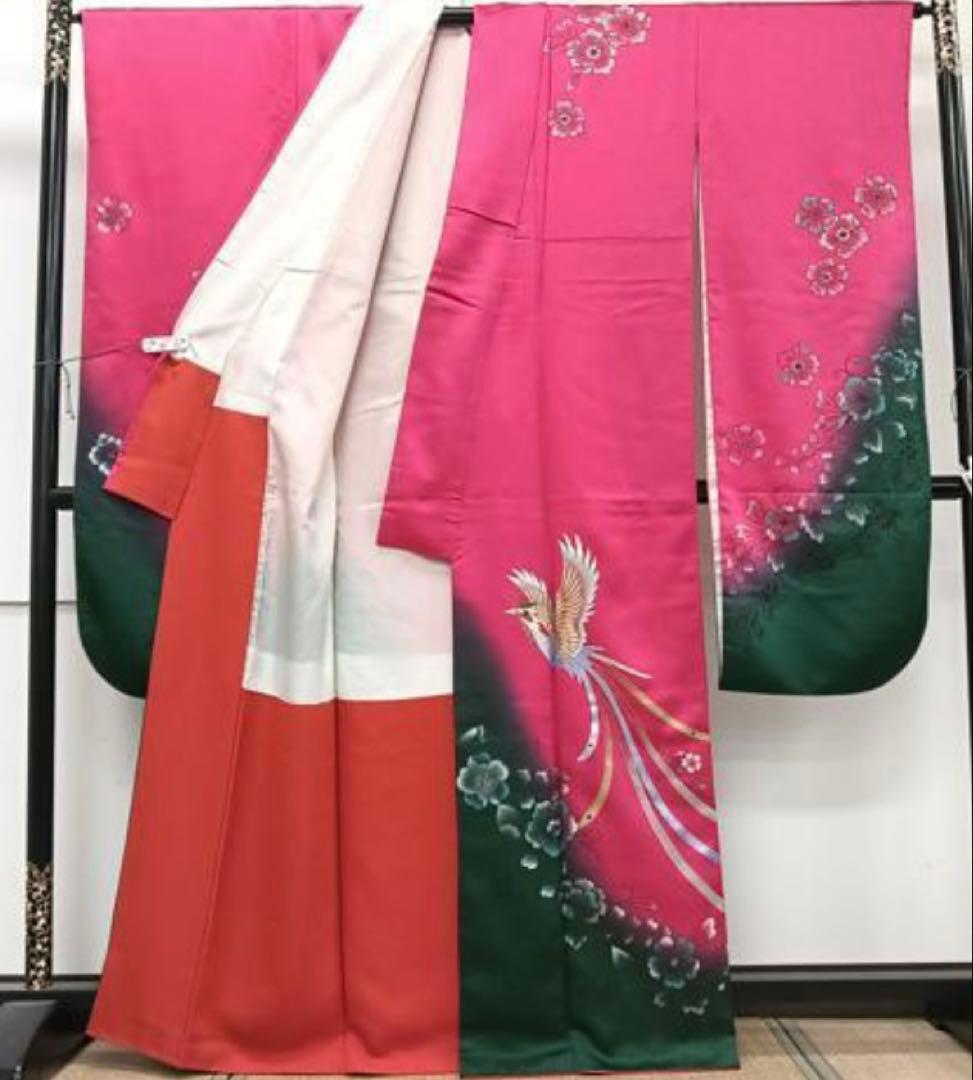 振袖 フルセット6点M〜Ｌ花鳥文　辻が花　暈し染め　金銀彩　正絹