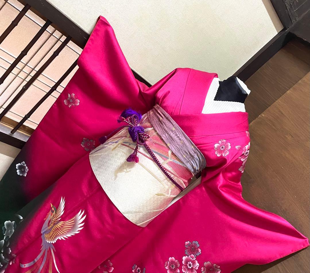 振袖 フルセット6点M〜Ｌ花鳥文　辻が花　暈し染め　金銀彩　正絹