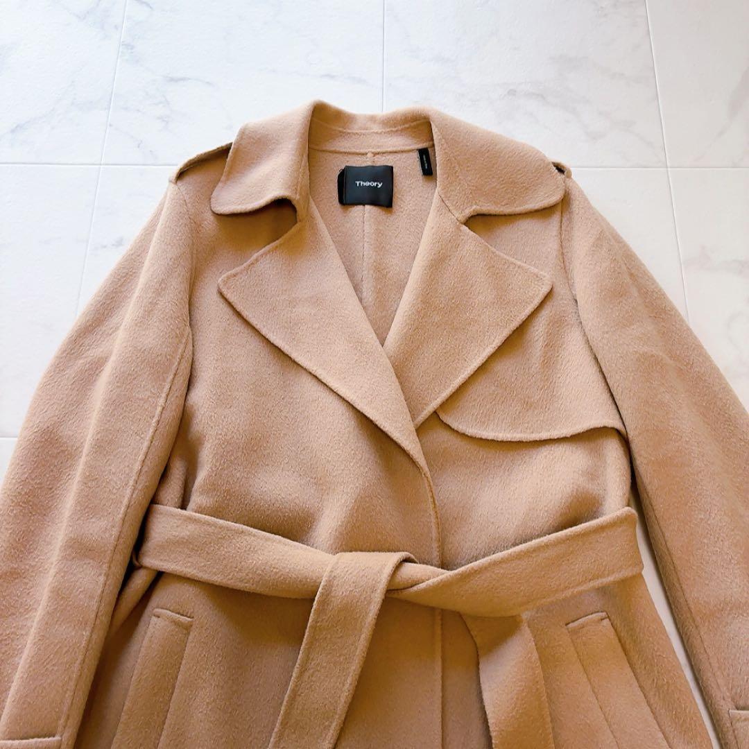 Theory カシミヤ混 ベルテッド ダブルフェイス コート P ベルト付