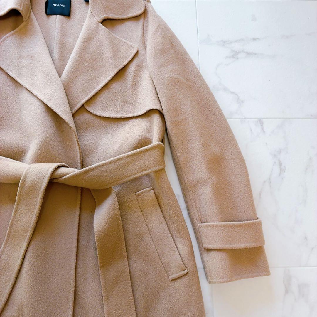 Theory カシミヤ混 ベルテッド ダブルフェイス コート P ベルト付