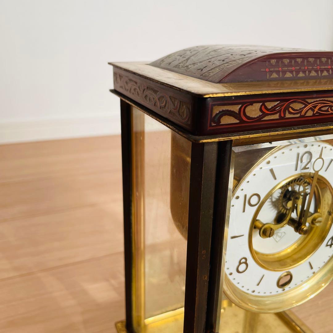 日本美術時計 置時計 Nマーク 四面ガラス ゼンマイ式 アンティーク 昭和レトロ