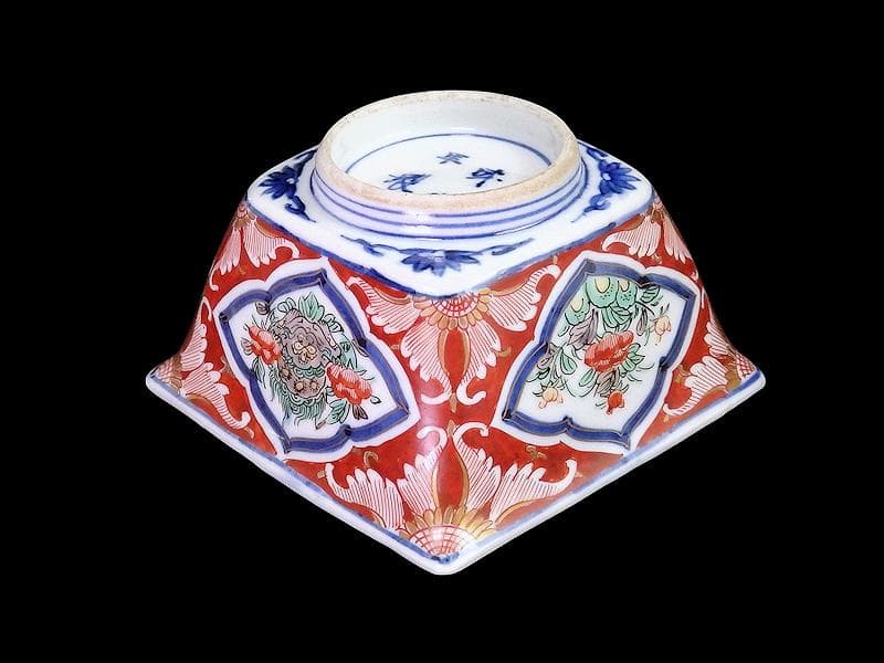 大聖寺伊万里　唐獅子牡丹の図　四方角向付　５客　N1114AS-CZy