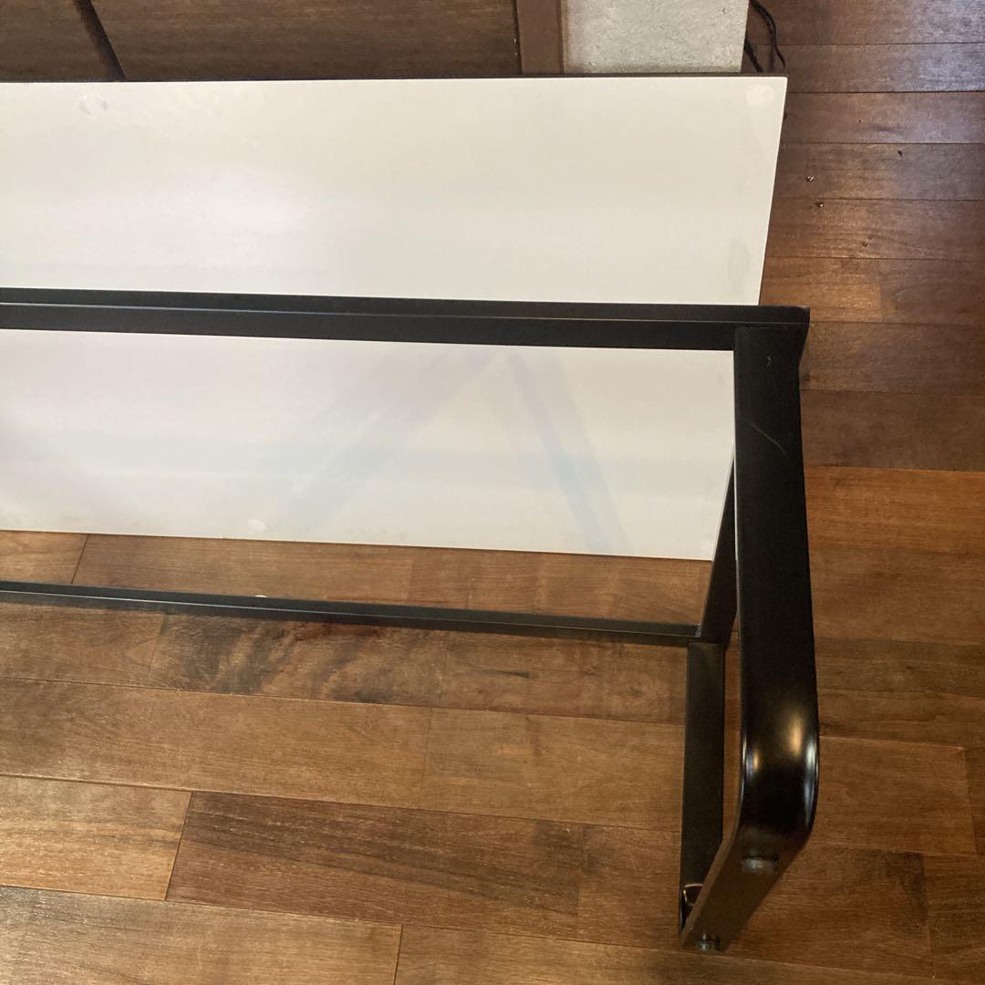 貴重✨️天板強化ガラス 青い木目調 黒い金属製フレーム モダン コーヒーテーブル