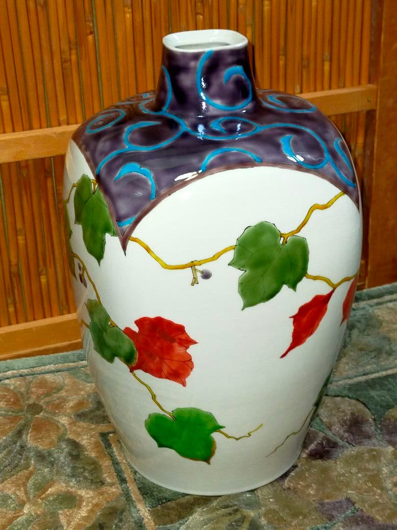 ♥九谷焼♥　花鳥文　♥　花瓶　♥　作家物　【聴】　共箱付き　花器　花入れ