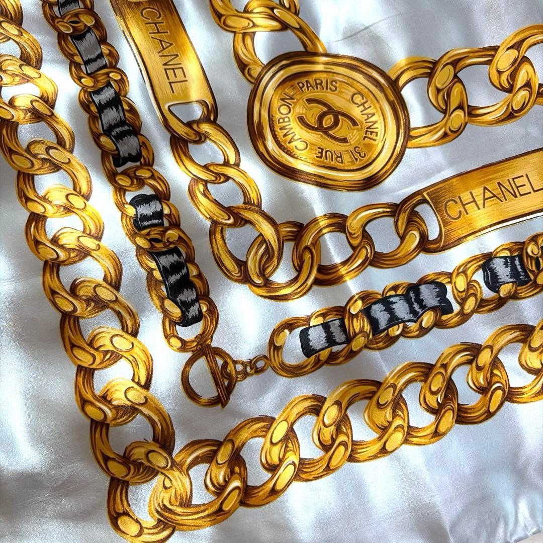 希少 CHANEL シャネル シルク チェーンモチーフココマーク スカーフ